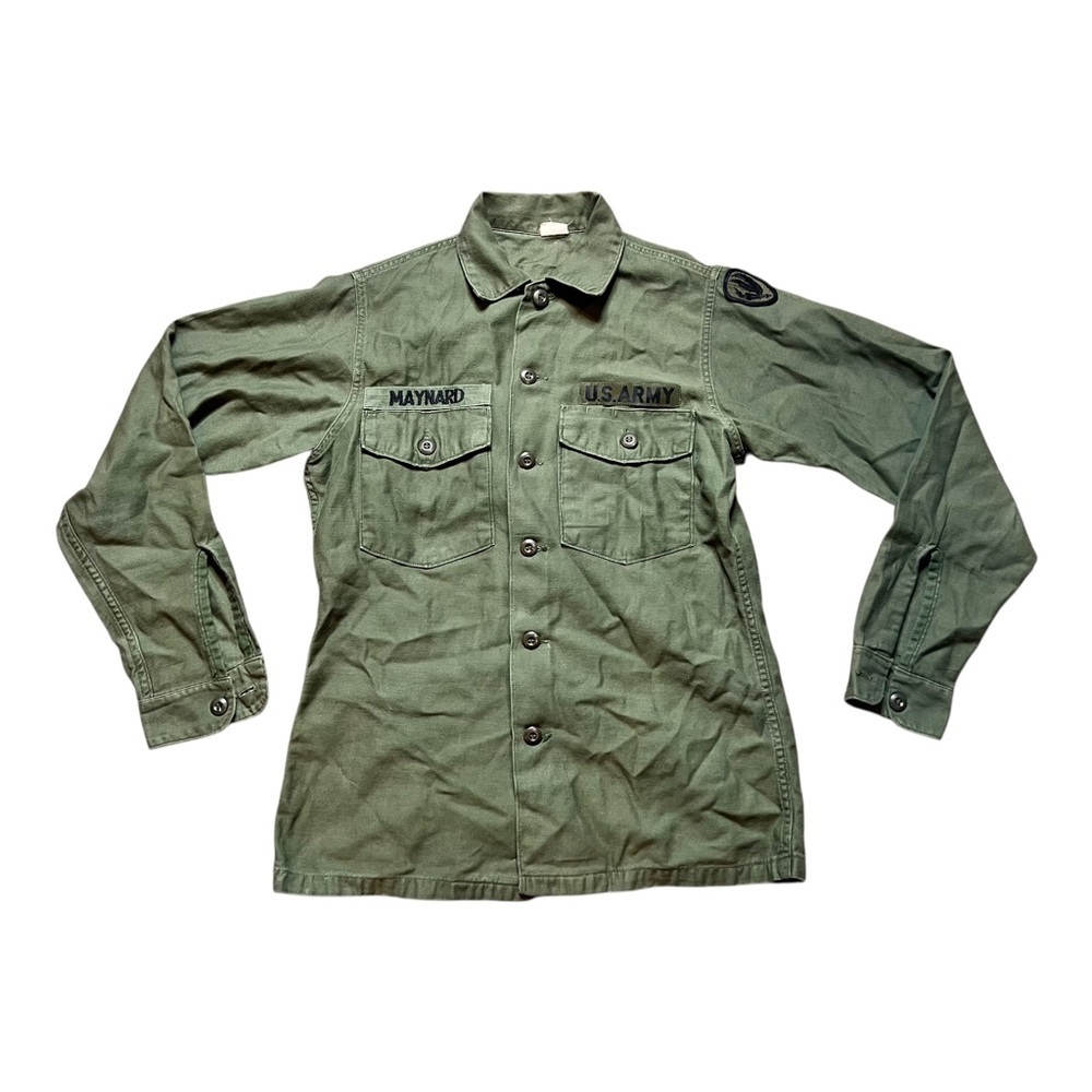 Vintage Retro US Military Green Jacket Mens Size 35 x 15.5 Embroidered EUC